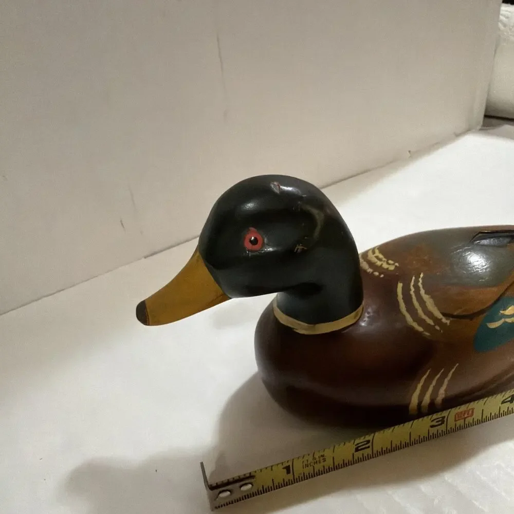 Vintage 7” Handmade Wood Mallard Duck Hand Painted